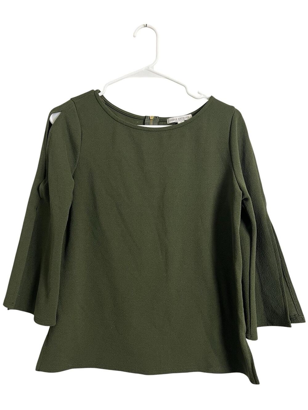 Green Envelope Los Angeles Blouse Womens Small Green Slit Sleeve Zip Back Top